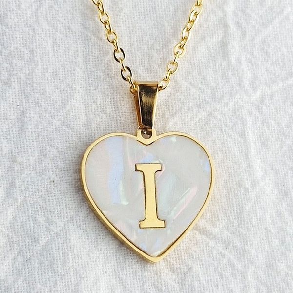 Initial Letter Heart Shell Necklace