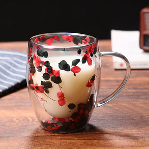 Double Wall Flower Glass Coffee Cup