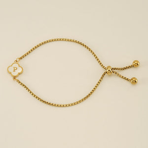 Initial Letter Four Leaf Clover Bracelet