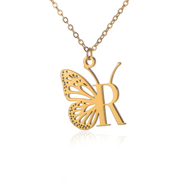 Butterfly Wing Initial Letter Necklace