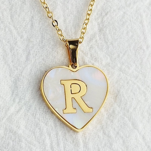 Initial Letter Heart Shell Necklace
