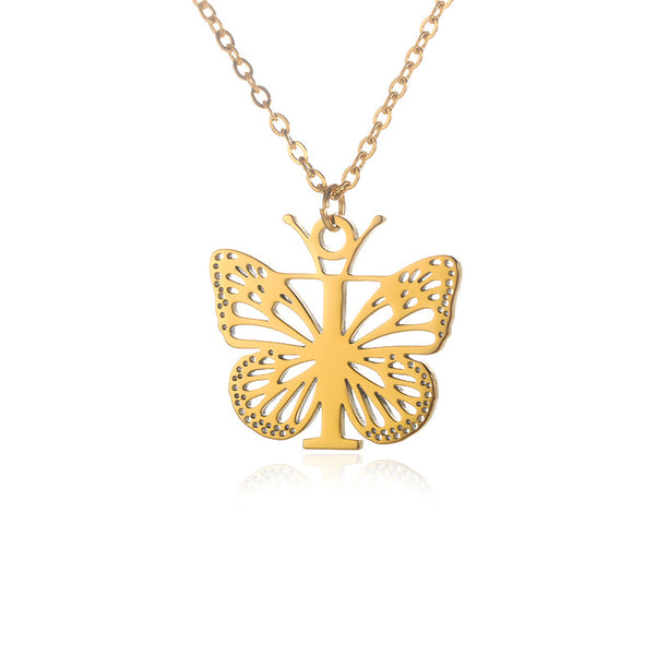 Butterfly Wing Initial Letter Necklace