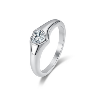 Minimalist Heart Solitaire Band Ring