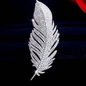 Dainty Full Pave Feather Statement Brooch