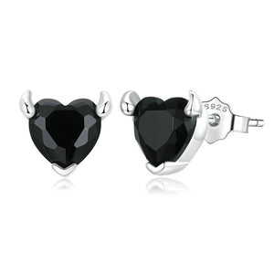 Dainty Tiny Black Heart Stud Earrings