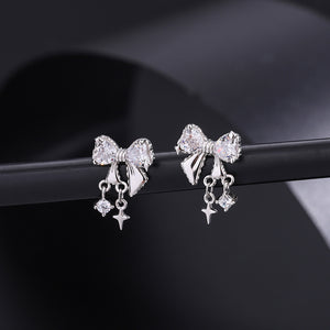 Dainty Bow Tie Star Dangle Drop Earrings
