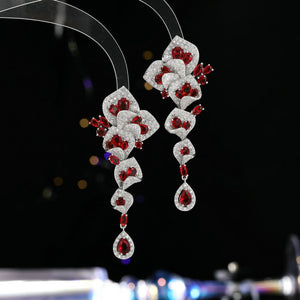 Color Gem Flower Statement Drop Earrings
