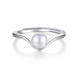 Minimalist Pearl Wave Band Stacking Ring