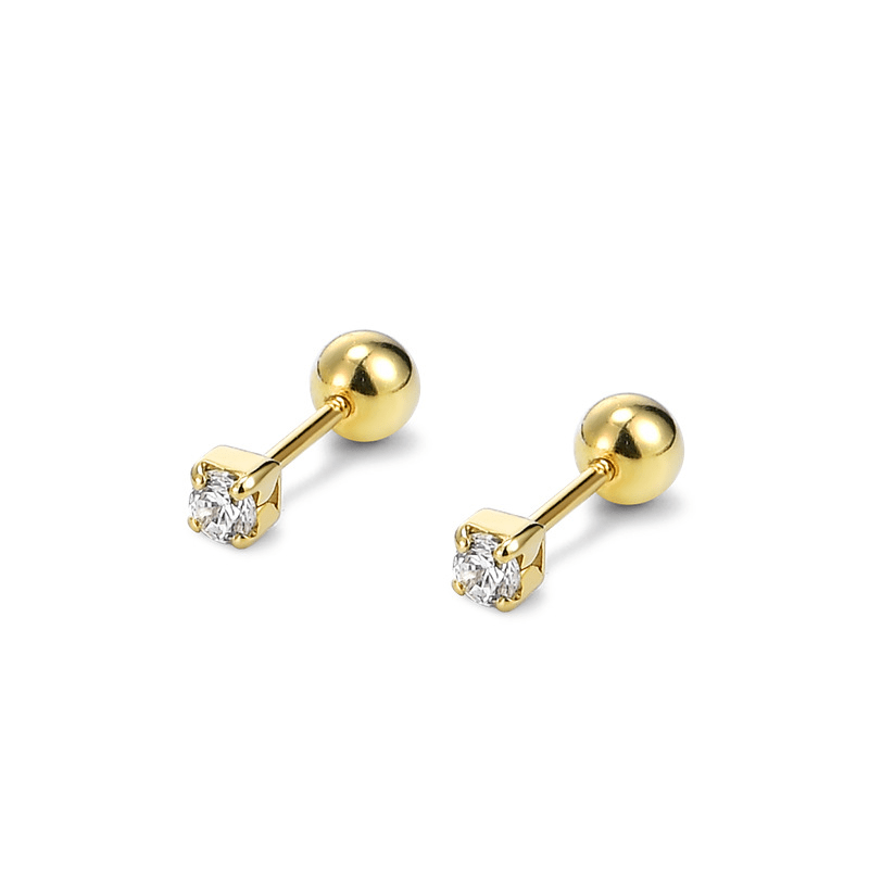 Massete Orecchini A Vite In Oro Giallo 18kt – Sfera Lucida 3mm – Borchie Per Bambine E Ragazze