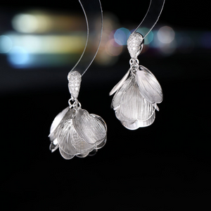 Brushed Petal Flower Dangle Drop Earrings