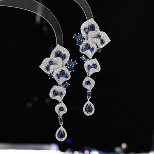 Color Gem Flower Statement Drop Earrings