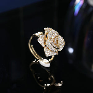 Dainty Camellia Flower Cocktail Ring