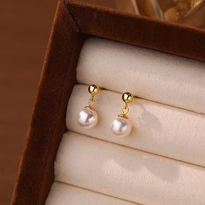 Dainty Gold Pearl Drop Stud Earrings