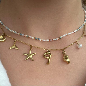 Ocean Initial Letter Choker Pendant Necklace