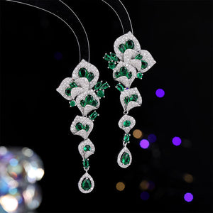 Color Gem Flower Statement Drop Earrings
