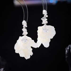 Brushed Petal Flower Dangle Drop Earrings