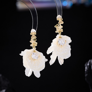 Brushed Petal Flower Dangle Drop Earrings