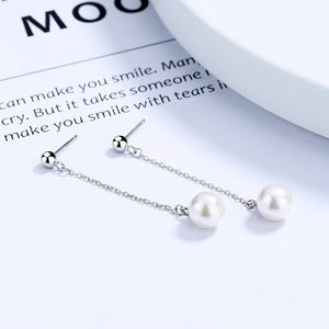 Sterling Silver Pearl Tassel Stud Earrings