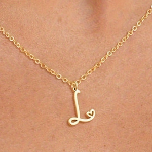 Tiny Small Initial Letter Heart Pendant Necklace