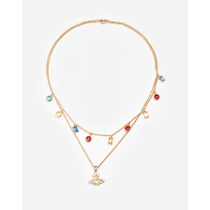 Planet Saturn Charm Double Chain Necklace