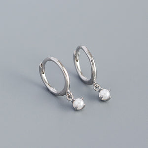 Dainty Pearl Dangle Drop Hoop Earrings