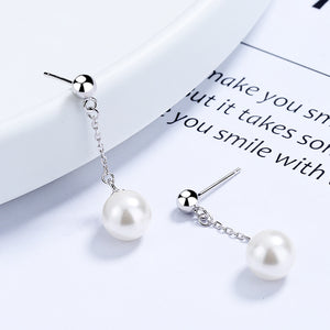 Sterling Silver Pearl Tassel Stud Earrings