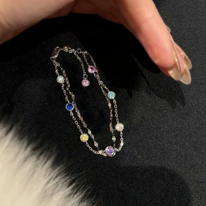 Rainbow Color Stone Double Chain Bracelet