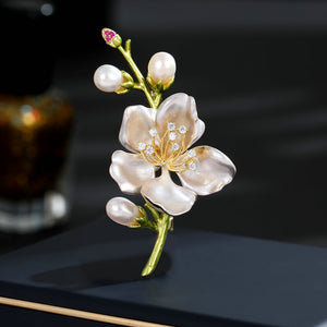 Pearl Peach Blossom Flower Pin Brooch