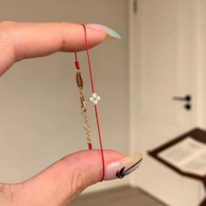 Four Leaf Clover Pink Cord Bracelet