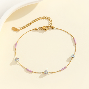 Dainty Boho Bead Charm Anklet