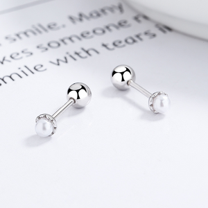 Tiny Small Pearl Flower Stud Earrings