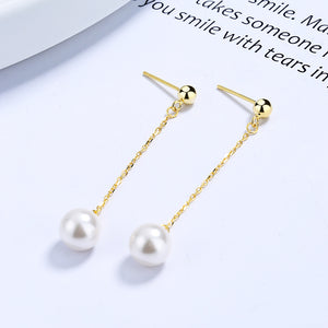 Sterling Silver Pearl Tassel Stud Earrings
