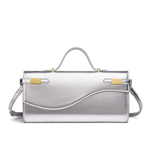 Wave Flap Crossgrain Leather Clutch Handbag