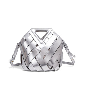 HandWoven Leather Rhombus Bucket Handbag