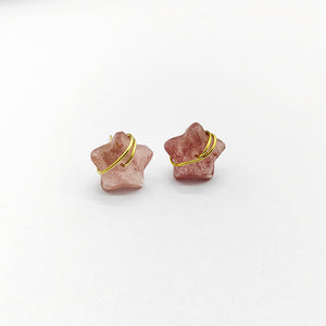 Natural Crystal Stone Star Wire Stud Earrings