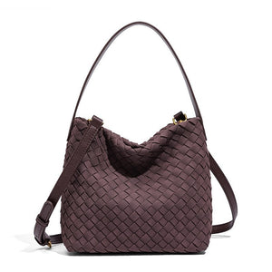 Woven Leather Suede Hobo Shoulder Handbag