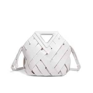HandWoven Leather Rhombus Bucket Handbag