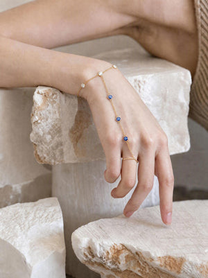 Evil Eye CZ Station Hand Chain Ring Bracelet