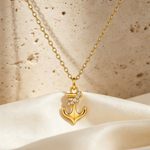 Anchor Wrap Rope Pave CZ Pendant Necklace - Perimade & Co.