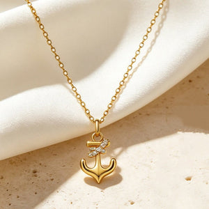 Anchor Wrap Rope Pave CZ Pendant Necklace - Perimade & Co.
