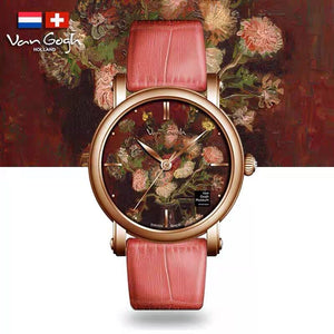 Asters Gladioli 36 mm Round Leather Watch - Perimade & Co.
