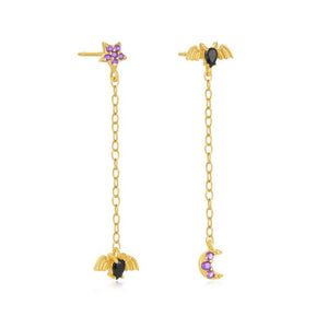 Asymmetric Bat Star Moon Drop Stud Earrings - Perimade & Co.