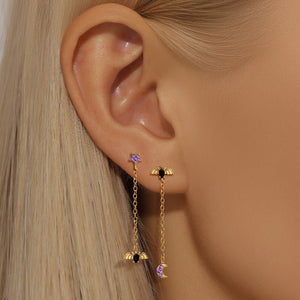 Asymmetric Bat Star Moon Drop Stud Earrings - Perimade & Co.