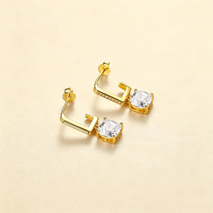 Asymmetric J-Hoop Cushion CZ Drop Earrings - Perimade & Co.