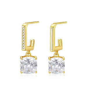 Asymmetric J-Hoop Cushion CZ Drop Earrings - Perimade & Co.