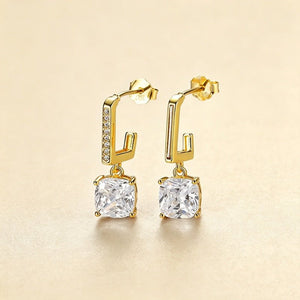 Asymmetric J-Hoop Cushion CZ Drop Earrings - Perimade & Co.