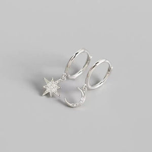 Asymmetric Moon Star Drop Hoop Earrings - Perimade & Co.
