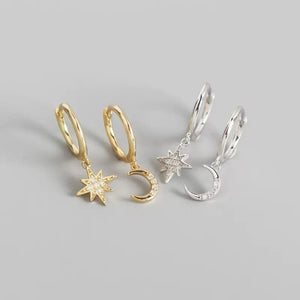 Asymmetric Moon Star Drop Hoop Earrings - Perimade & Co.