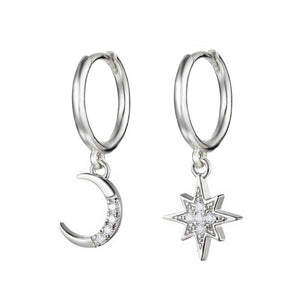 Asymmetric Moon Star Drop Hoop Earrings - Perimade & Co.