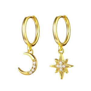 Asymmetric Moon Star Drop Hoop Earrings - Perimade & Co.